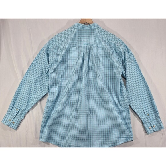 Ariat Mens Pro Series Shirt Long Sleeve Button Down Vented Blue Plaid Western XL - Picture 2 of 14